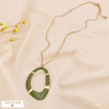 Collier acier inox émail géométrique anneau gravé 0124559 vert