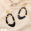 Boucles d'oreilles acier émail géométrique gravé 0324529 noir