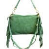 Sac porté épaule cuir véritable daim suède franges 0925510 vert d'eau