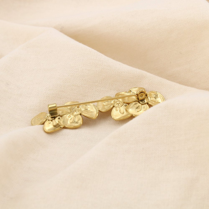 Broche épingle fleur acier inoxydable strass 0525202 doré