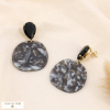 Maxi boucles d'oreilles disques résine marbrée acier 0323536 gris foncé