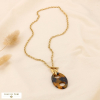 Collier acier résine grain de café fermoir à barre 0124554 marron