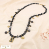 Collier acier acrylique marbré abeille astral coeur 0125530 noir
