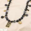 Collier acier acrylique marbré abeille astral coeur 0125530 noir