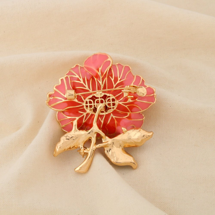 Broche épingle métal émail strass fleur stylisée 0526512 rose nude