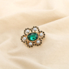 Broche épingle fleur métal perles acryliques cristal 0526516 vert
