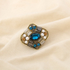 Broche AIMANTÉE style antique métal perles cristal 0526517 bleu foncé