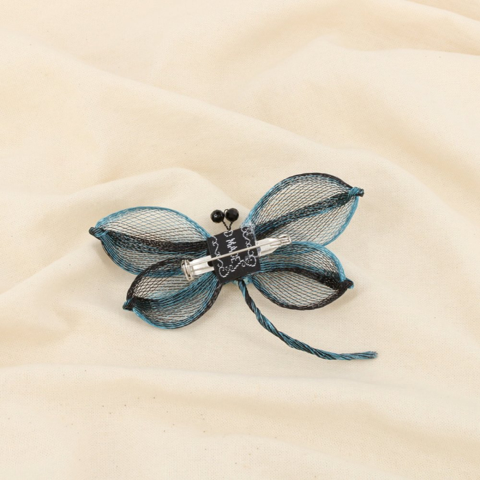 Broche épingle métal libellule tressée cristal 0526526 bleu