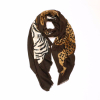 Foulard viscose motif tigre léopard bords frangés 0726556 marron