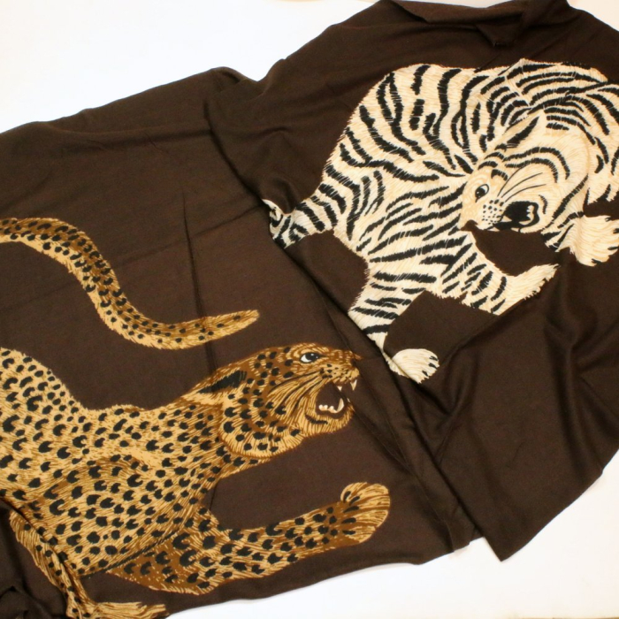 Foulard viscose motif tigre léopard bords frangés 0726556 marron