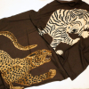 Foulard viscose motif tigre léopard bords frangés 0726556 marron