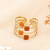 Large Bague Multi-Anneaux Ajustable Acier Inoxydable Émail 0423516 marron