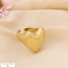 Large Bague Ajustable Cœur Bombé Acier Inoxydable 0424520 doré