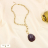 Collier acier chaîne gros maillons pendentif résine 0125598 gris foncé