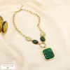 Collier acier inoxydable grosse maille résine marbré 0125527 vert