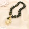Collier acier résine marbré pendentif marguerite 0125534 vert kaki