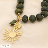 Collier acier résine marbré pendentif marguerite 0125534 vert kaki