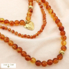Collier 3 rangs cœur acier acrylique effet pierre 0125528 marron