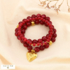 Bracelet élastique 3 rangs acier acrylique cœur 0225515 rouge bordeaux