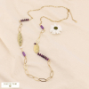 Sautoir Chaîne Trombone Anneaux Losanges Pierres Naturelles Acier Inoxydable 0123565 violet