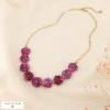 Collier Fleurs Sculptées Résine Maille Rectangle Acier Inoxydable 0126218 magenta