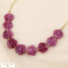 Collier Fleurs Sculptées Résine Maille Rectangle Acier Inoxydable 0126218 magenta