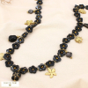 Sautoir Fleurs Acrylique  Breloques Charms Acier Inoxydable 0125536 noir