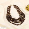 Collier Multi-Rangs Billes Résine Marbrée Acier Inoxydable 0125592 marron foncé